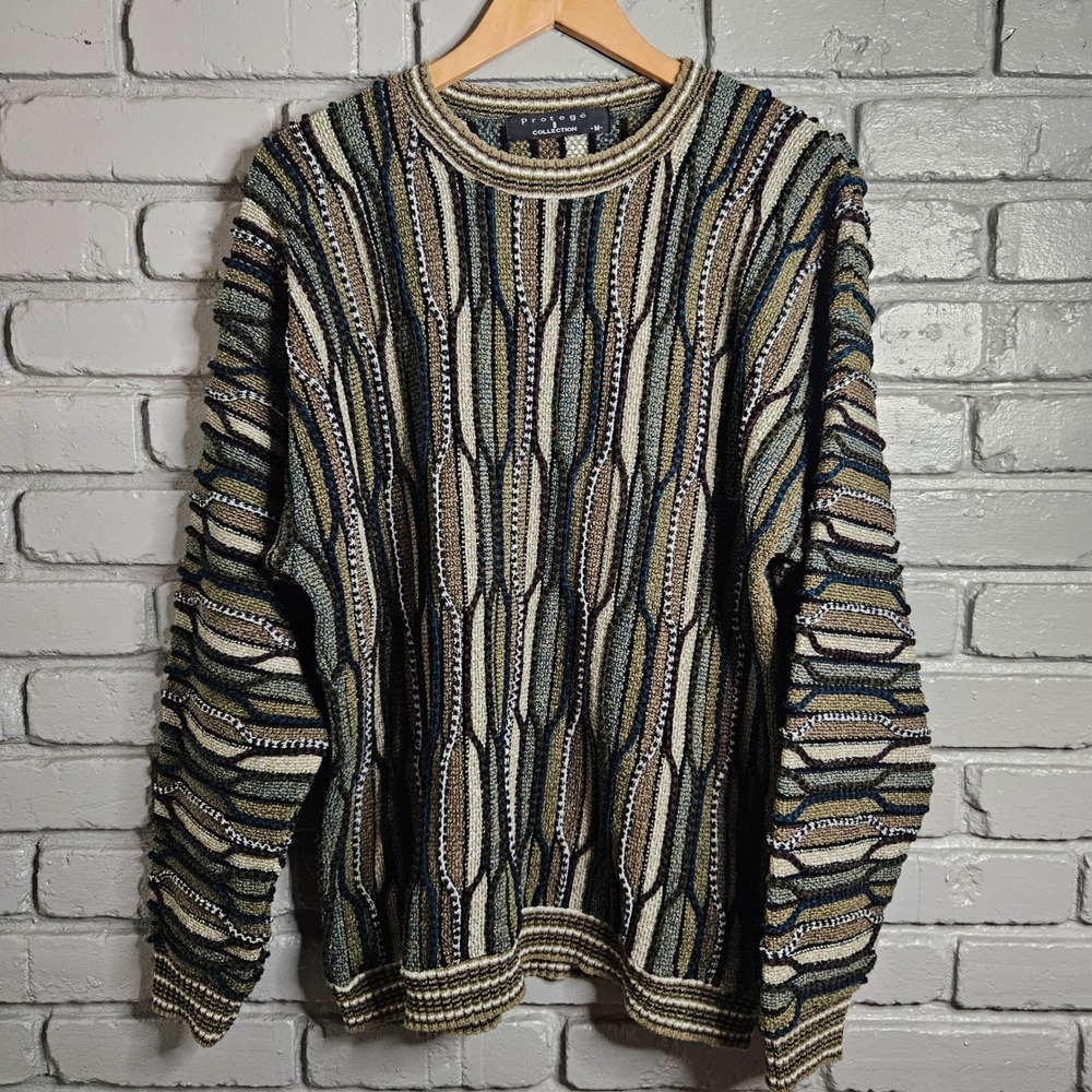 Protege Collection‎ Mens Vintage 3D Texture Knit Sweater Earth Tone Abstract M